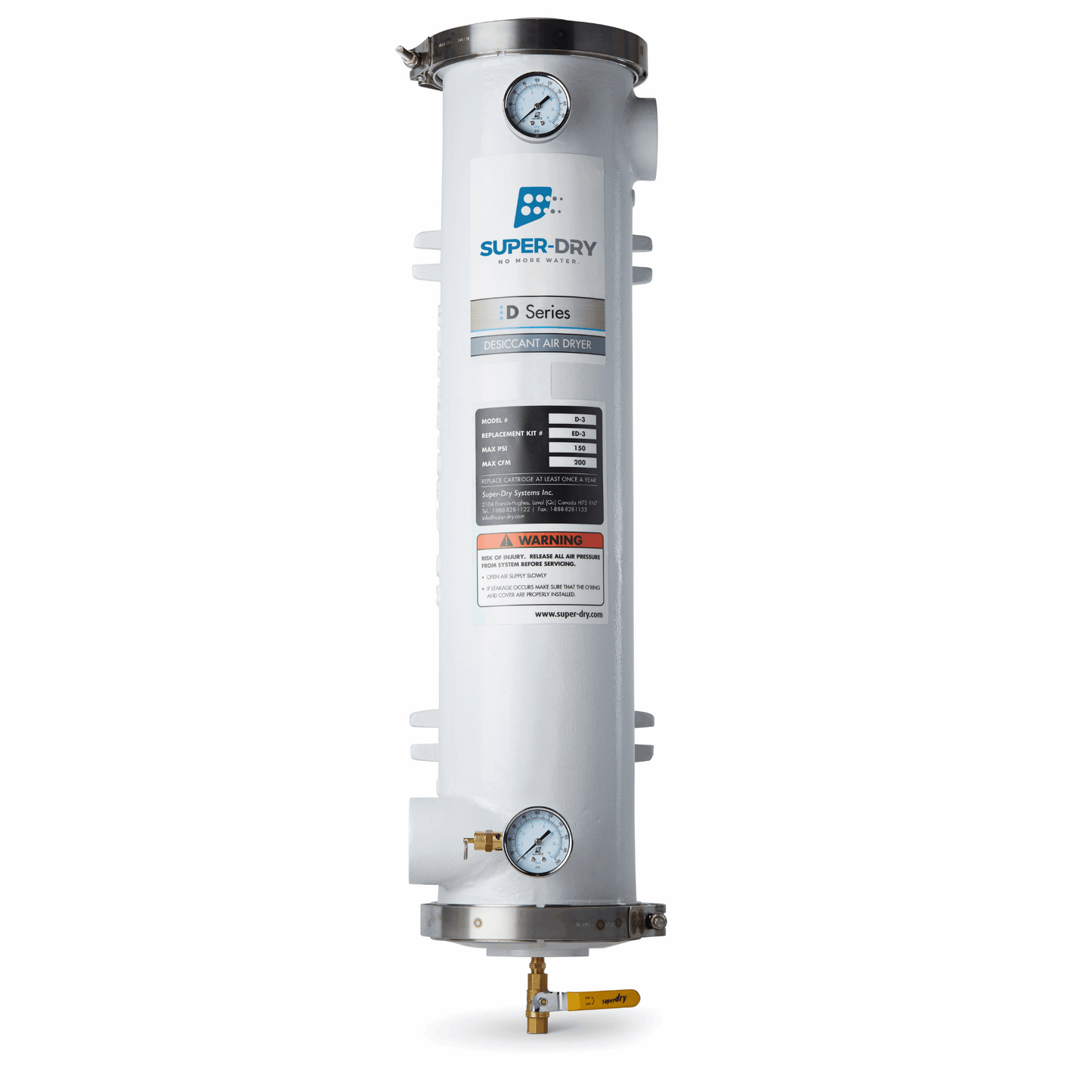 280-130: D3 - Single-tower desiccant compressed air dryer, aluminum housing, with activated alumina desiccant