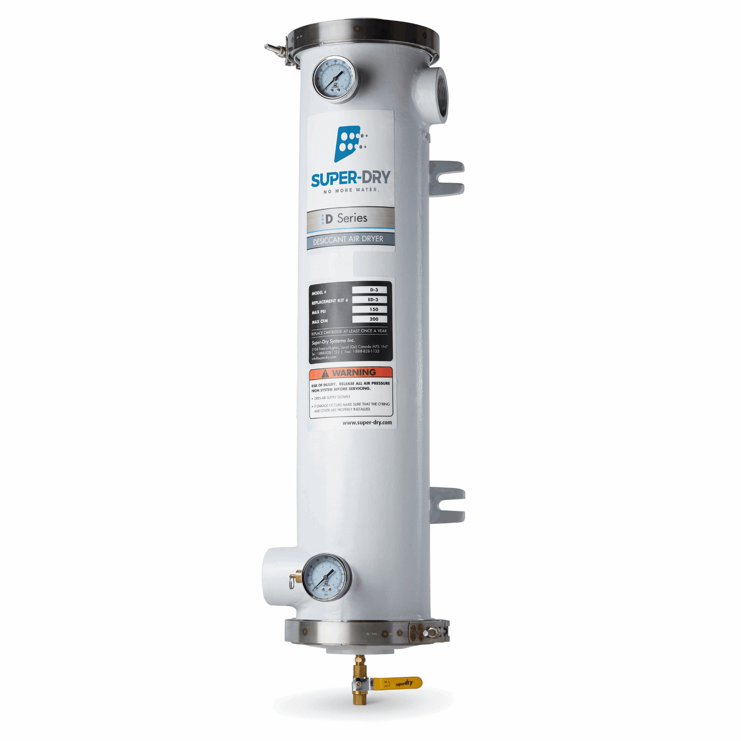 280-130: D3 - Single-tower desiccant compressed air dryer, aluminum housing, with activated alumina desiccant