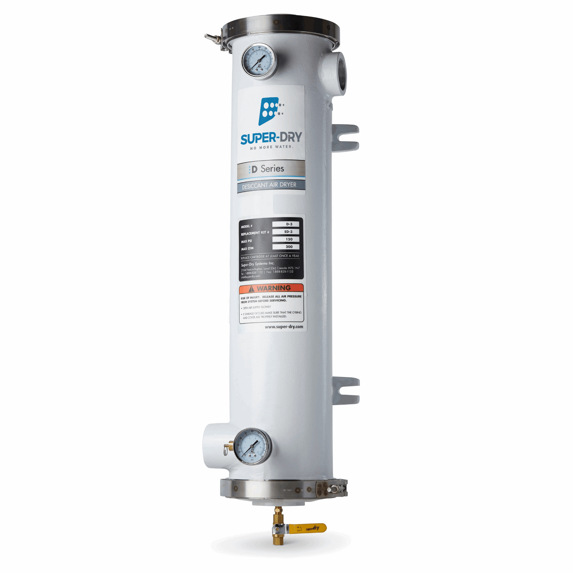 280-130: D3 - Single-tower desiccant compressed air dryer, aluminum housing, with activated alumina desiccant