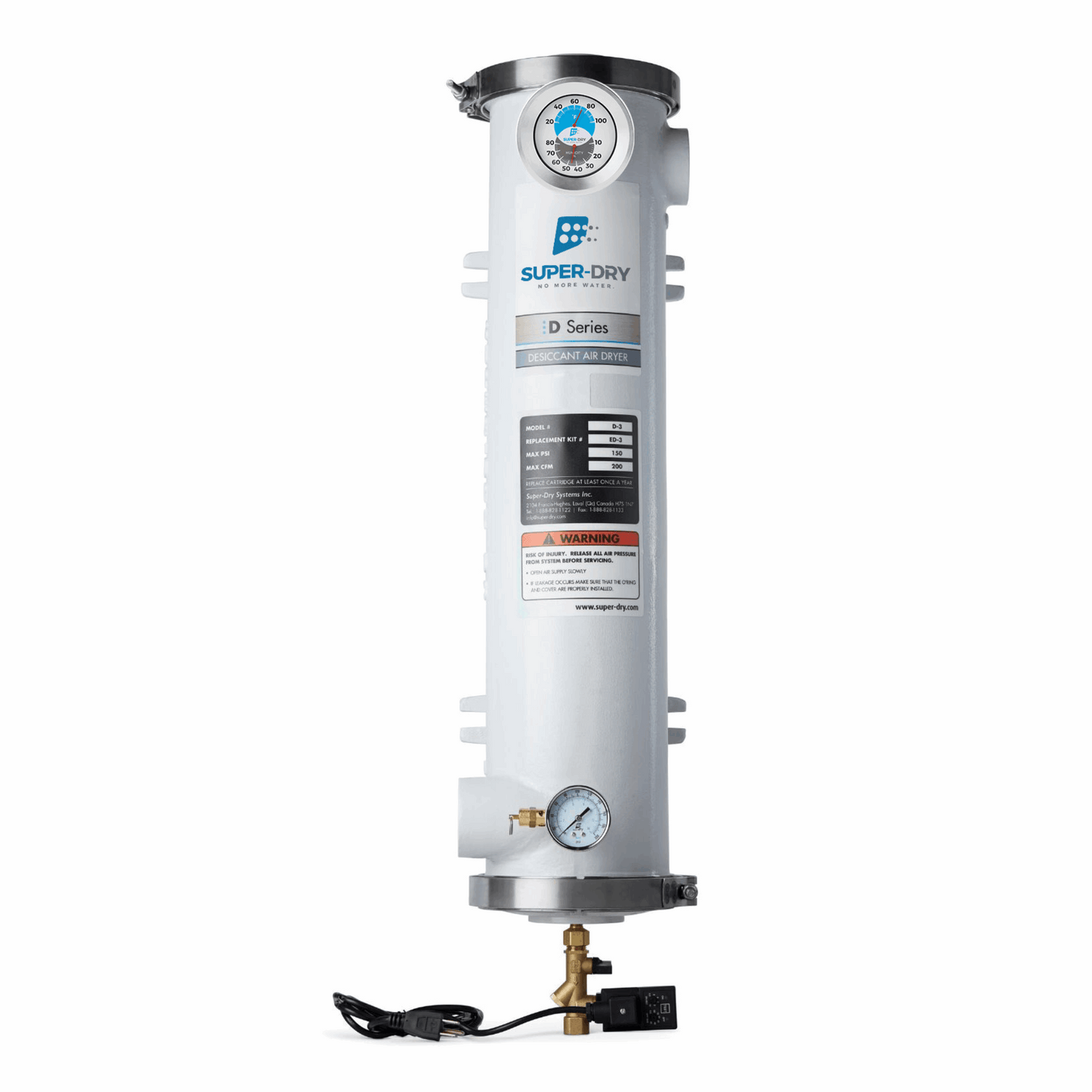280-130: D3 - Single-tower desiccant compressed air dryer, aluminum housing, with activated alumina desiccant