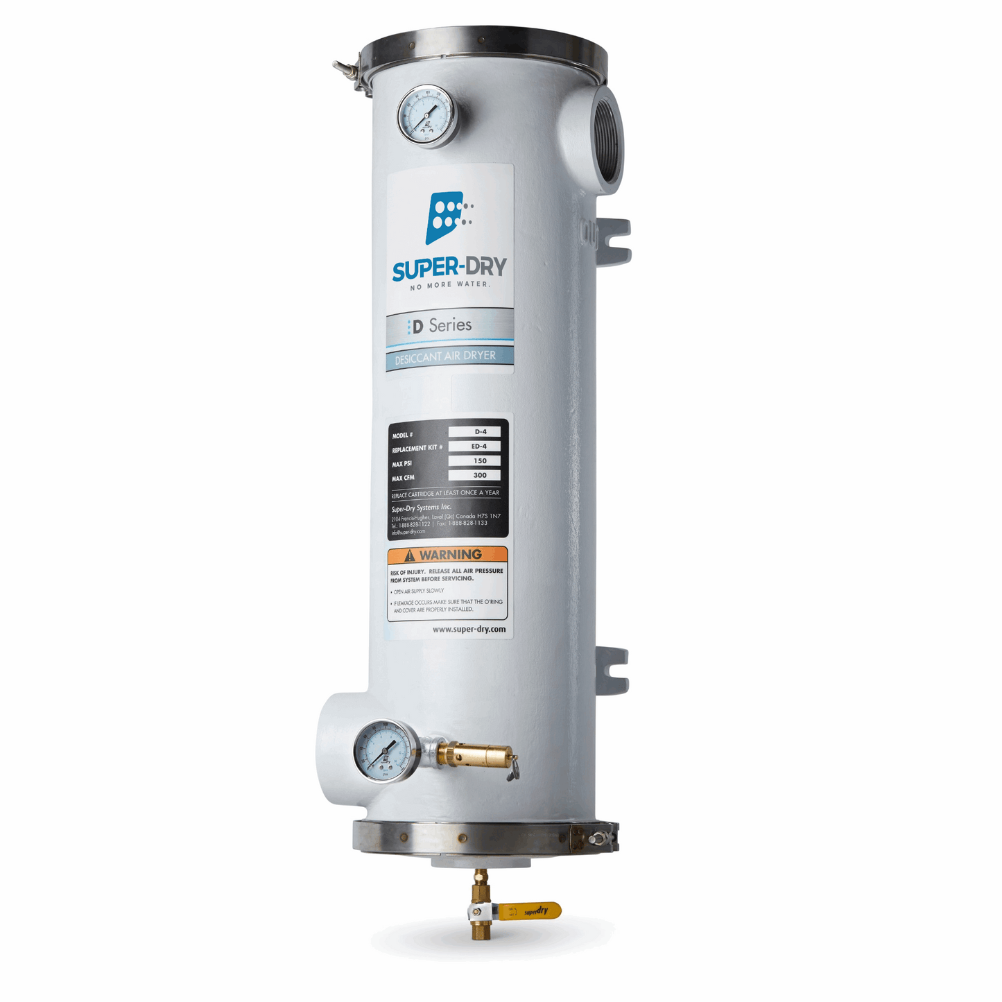 280-140: D4 - Single-tower desiccant compressed air dryer, aluminum housing, with activated alumina desiccant