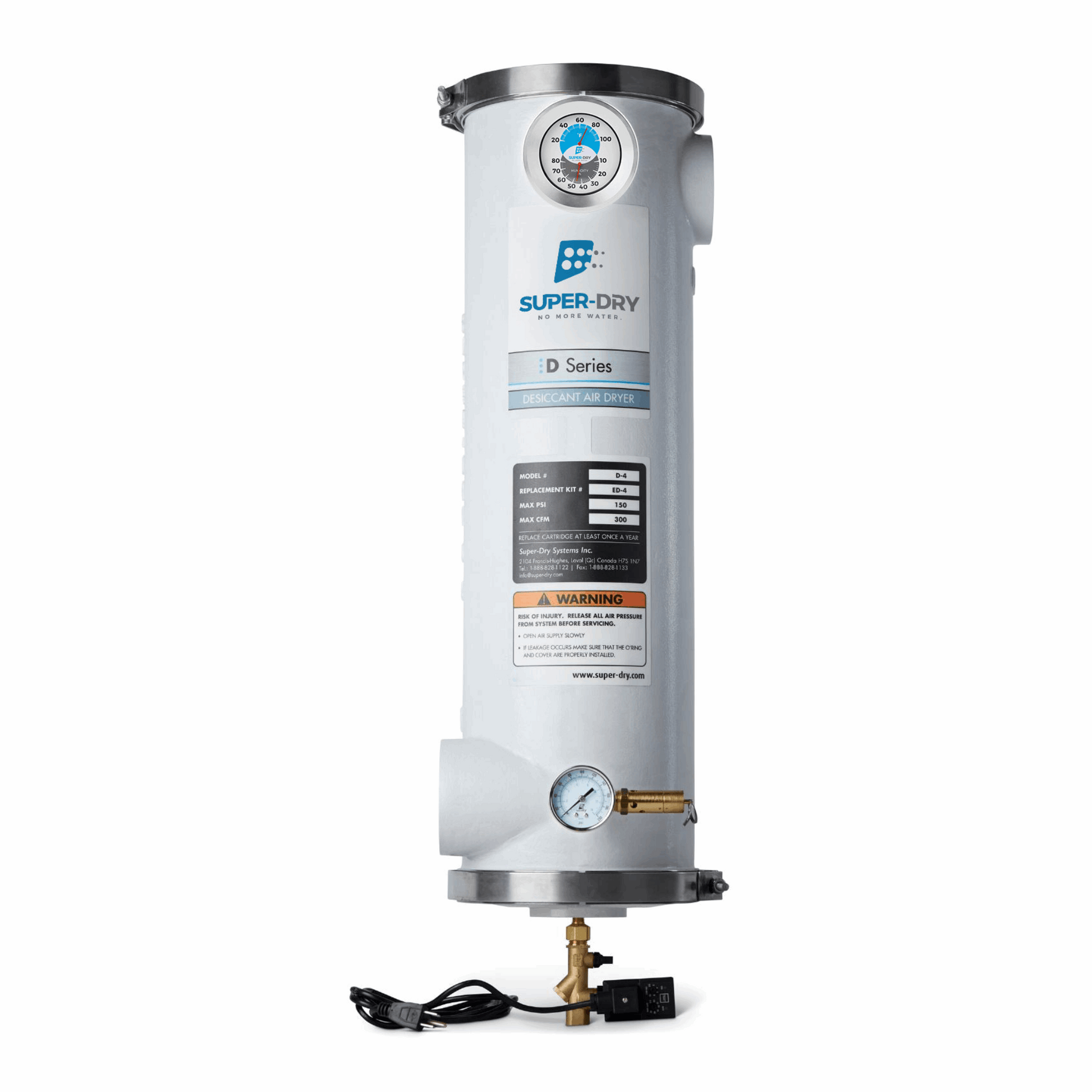 280-140: D4 - Single-tower desiccant compressed air dryer, aluminum housing, with activated alumina desiccant